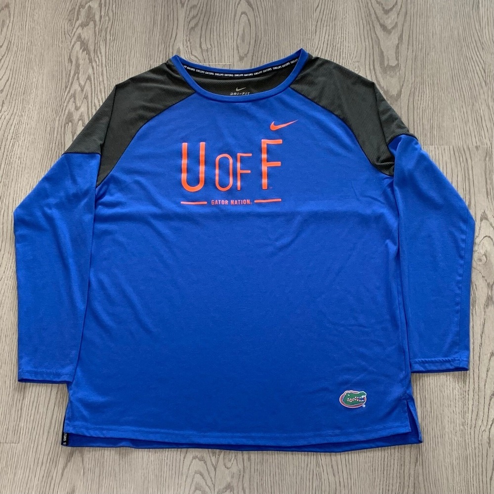 Nike University of Florida UF Gator‎ Nation Dri-Fit Long Sleeve Tee Blue Large
